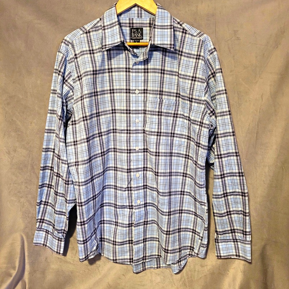 Jos. A. Bank Traveler's Collection Men's Tailored Blue Plaid Shirt L 48"